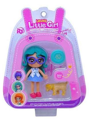 Лялька "little girl", 9 см, з тваринкою (бірюзова)