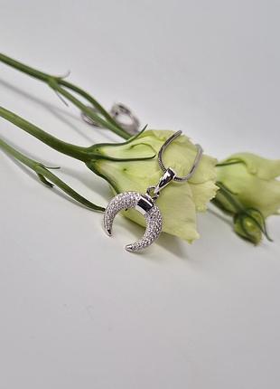 Серебряная подвеска оберег амулет лунница с белыми камнями серебро 925 пробы родированное 82347р 2.20г