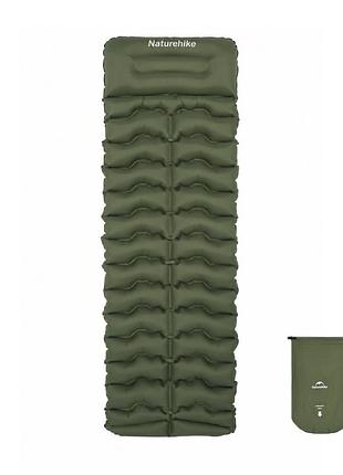 Матрац туристичний надувний одномісний naturehike cnk2550ws019, 200x60x9.5 см, зелений, прямокутний із мішком для надування