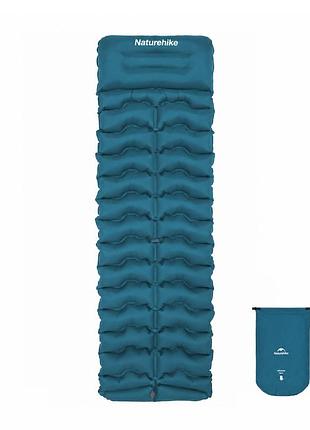 Матрас туристический надувной одноместный naturehike cnk2550ws033, 200x60x6.5 см, синий, прямоугольный с мешком для надувания