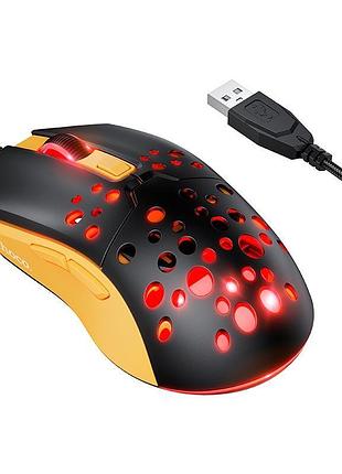 Комп'ютерна дротова миша hoco gm51 1200-3600dpi 7 led color чорно-жовта