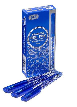Ручка "пишет-стирает" bia m-6011 синяя, упаковка 12 шт