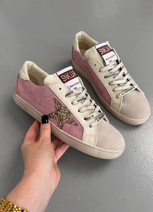 Кеди golden goose рожеві з зіркою та потертою підошвою