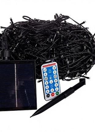 Новогодняя гирлянда уличная 100 м 1000 led с солнечной батареей 8 режимов работы черный провод синий sb1000l100mbbl
