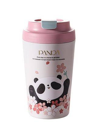 Термокружка panda с фарфоровой колбой 380 мл розовая hp-14-12p