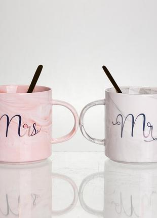 Набор парных фарфоровых чашек mr&mis 2 (шт) по 400 (мл) чашки на подарок с ложкой fm-28