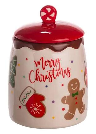 Банка для сыпучих продуктов с крышкой из фарфора 9×13 (см) merry christmas cr-1-42