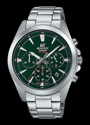 Casio efv-630d-3a — мужские кварцевые часы, зеленый циферблат, стальной браслет, wr 100 м