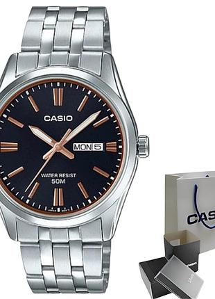 Casio mtp-1335d-1a2 — мужские кварцевые часы, черный циферблат, стальной браслет, wr 50 м