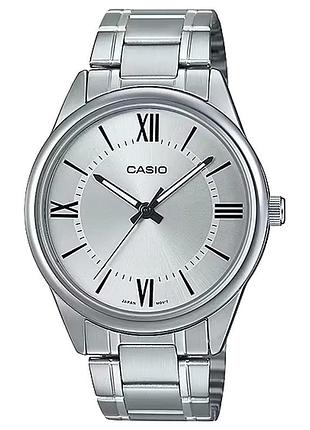 Casio mtp-v005d-7b5 — мужские кварцевые часы, белый циферблат, стальной браслет, wr 30 м