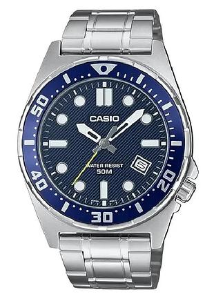 Casio mtd-135d-2a — мужские кварцевые часы, синий циферблат, стальной браслет, wr 50 м