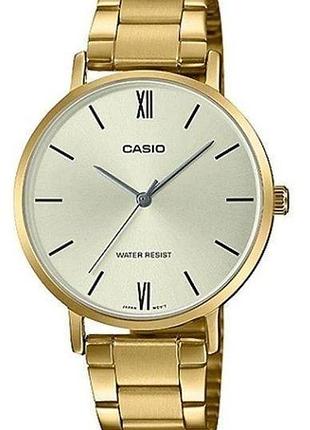 Casio ltp-vt01g-9b — жіночий кварцовий годинник, золотистий циферблат, сталевий браслет, wr 30 м