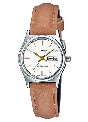 Casio ltp-v006l-7b2udf — жіночий кварцовий годинник, білий циферблат, шкіряний ремінець, wr 30 м
