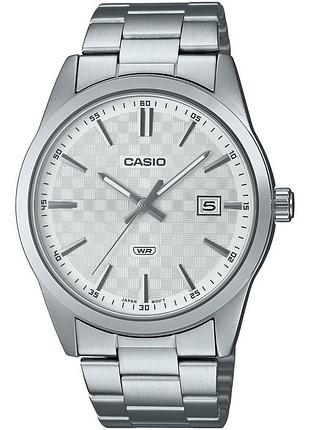 Casio mtp-vd03d-7a — мужские кварцевые часы, белый циферблат, стальной браслет, wr 50 м