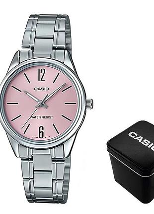 Casio ltp-v005d-4b — женские кварцевые часы, розовый циферблат, стальной браслет, wr 30 м