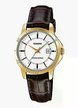 Casio ltp-v004gl-7a — жіночий кварцовий годинник, білий циферблат, шкіряний ремінець, wr 30 м