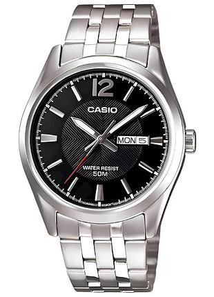Casio mtp-1335d-1a — мужские кварцевые часы, черный циферблат, стальной браслет, wr 50 м
