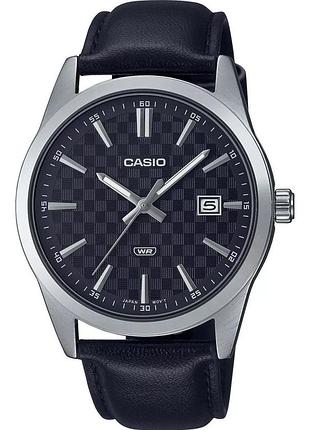 Casio mtp-vd03l-1a — чоловічий кварцовий годинник, чорний циферблат, шкіряний ремінець, wr 50 м