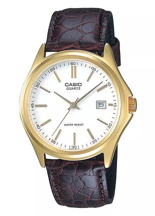 Casio mtp-1183q-7a — чоловічий кварцовий годинник, білий циферблат, шкіряний ремінець, wr 30 м