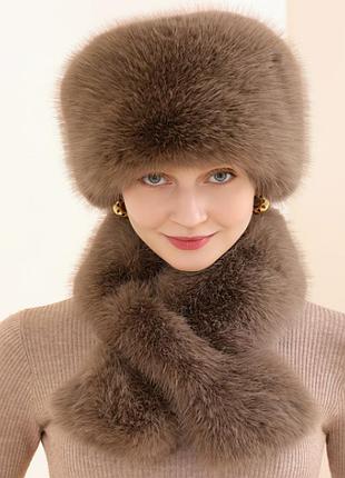 Женская шапка-бини из штучного меха brown hat