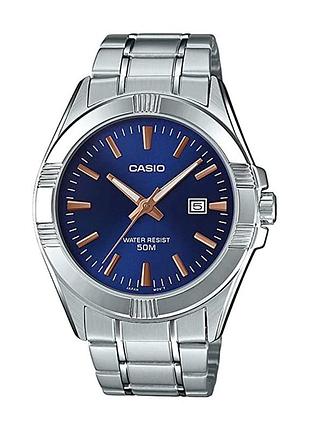 Casio mtp-1308d-2a — мужские кварцевые часы, синий циферблат, стальной браслет, wr 50 м