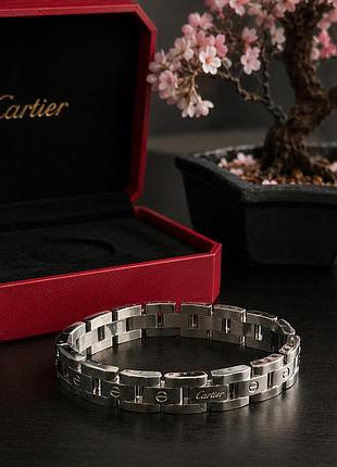 Браслет жіночий cartier масивний для жінок з нержавіючої сталі стильний в подарунковій коробці на щодень універсальний картье