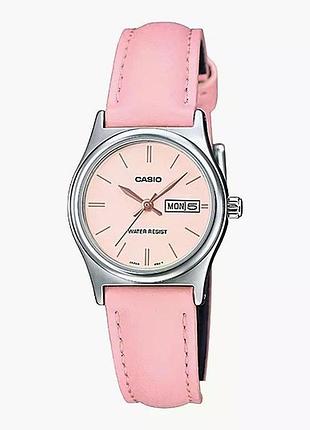 Casio ltp-v006l-4budf — жіночий кварцовий годинник, рожевий циферблат, шкіряний ремінець, wr 30 м