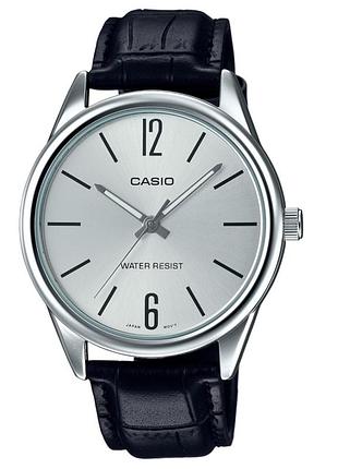 Casio mtp-v005l-7b — чоловічий кварцовий годинник, білий циферблат, шкіряний ремінець, wr 30 м