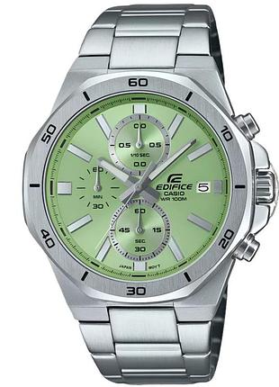 Casio efv-640d-3a — мужские кварцевые часы, зеленый циферблат, стальной браслет, wr 100 м