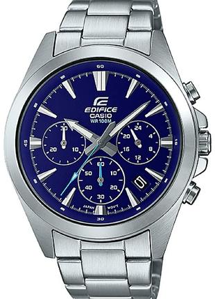 Casio efv-630d-2a — мужские кварцевые часы, синий циферблат, стальной браслет, wr 100 м