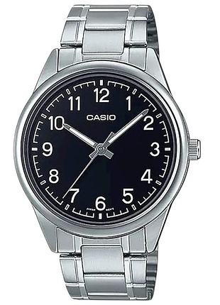 Casio mtp-v005d-1b4 — мужские кварцевые часы, черный циферблат, стальной браслет, wr 30 м