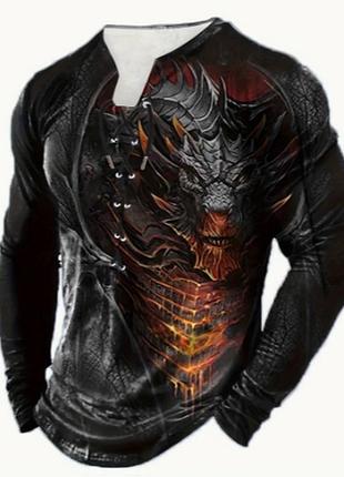 Чоловіча henley сорочка з 3d друком дракона