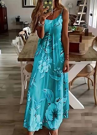 Платье макси с изысканным цветочным принтом, light blue 46