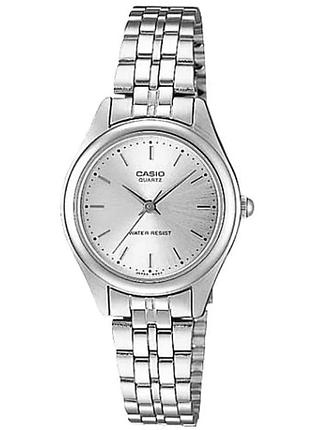 Casio ltp-1129a-7a — жіночий кварцовий годинник, білий циферблат, сталевий браслет, wr 30 м