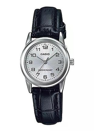 Casio ltp-v001l-7budf — жіночий кварцовий годинник, білий циферблат, шкіряний ремінець, wr 30 м
