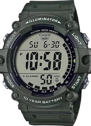 Casio ae-1500whx-3a — чоловічий цифровий годинник, зелений циферблат, полімерний ремінець, wr 100 м