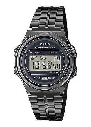 Casio a171wegg-1a — цифровые часы унисекс, серый циферблат, стальной браслет, wr 30 м