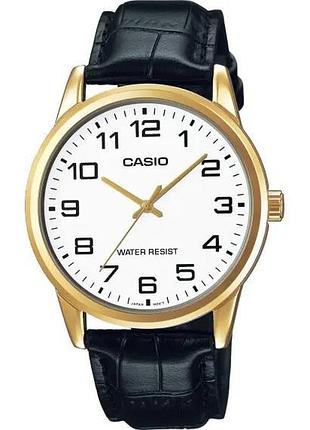 Casio mtp-v001gl-7b — чоловічий кварцовий годинник, білий циферблат, шкіряний ремінець, wr 30 м