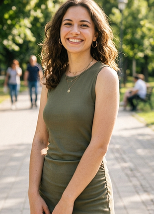 Стильное трикотажное платье миди в рубчик olive / shein