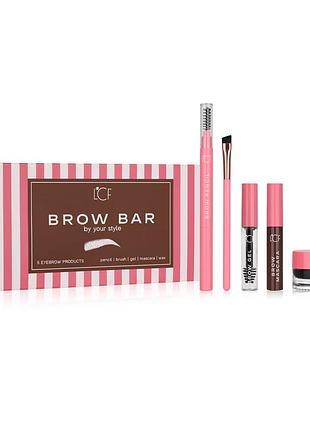 Набор для бровей lcf brow bar, dark brown (карандаш, 1 шт + кисточка, 1 шт + гель прозрачный, 1 шт + тушь, 1 шт + двухцветный воск, 1 шт)