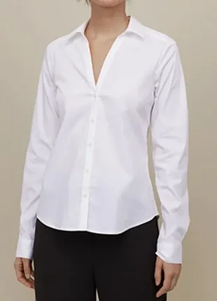 Белая приталенная рубашка zara basic, размер xs-s
