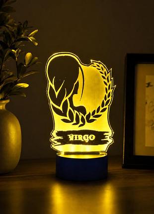 Ночник акриловый 3d дева virgo/на пульте/ led светильник, оригинальный подарок зодиаку