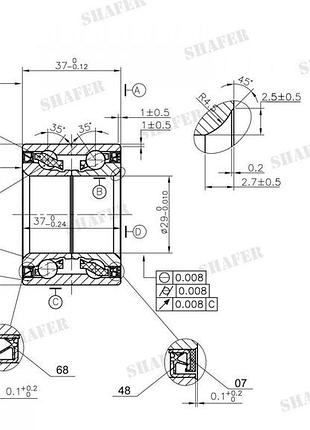 Подшипник задний ford focus, fiesta, fusion, 98-08, abs+, sh15256