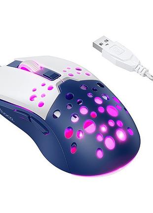 Компьютерная проводная мышь hoco gm51 1200-3600dpi 7 led color бело-синяя
