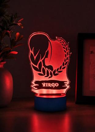 Нічник 3d led діва virgo знак зодіаку/на батарейці/ акриловий, декоративний світильник з підсвіткою