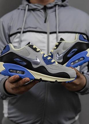 Серые кроссовки унисекс nike air max 90 patta grey black blue х эйр макс 45