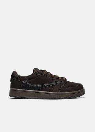 Коричневые кроссовки унисекс jordan 1 low travis scott velvet brown and dark mocha х джордан 43