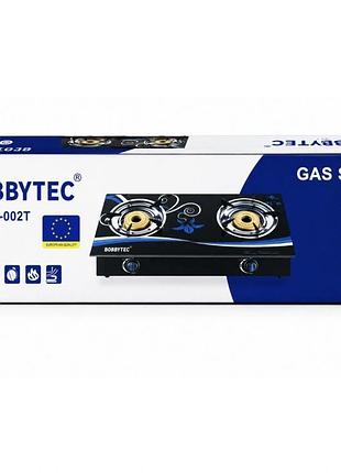 Настольная газовая плита bobbytec b-002t с двумя конфорками для баллонного газа, с крышкой — портативная модель для кемпинга и