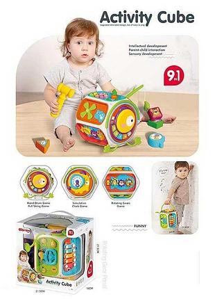 Развивающий игровой куб 9 в 1 6215 с музыкой, ксилофоном, барабаном и интерактивными элементами