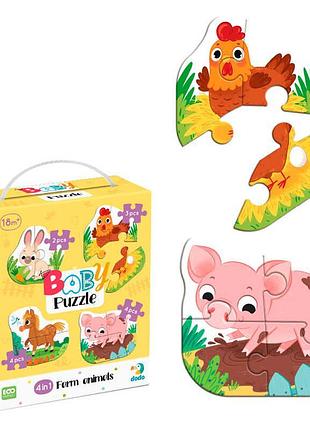 Дитячий пазл baby puzzle 4 в 1 «сільські тварини» 300686 з яскравими малюнками